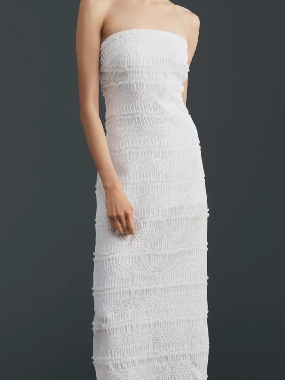 Anthropologie Strapless White Smocked Maxi Dress